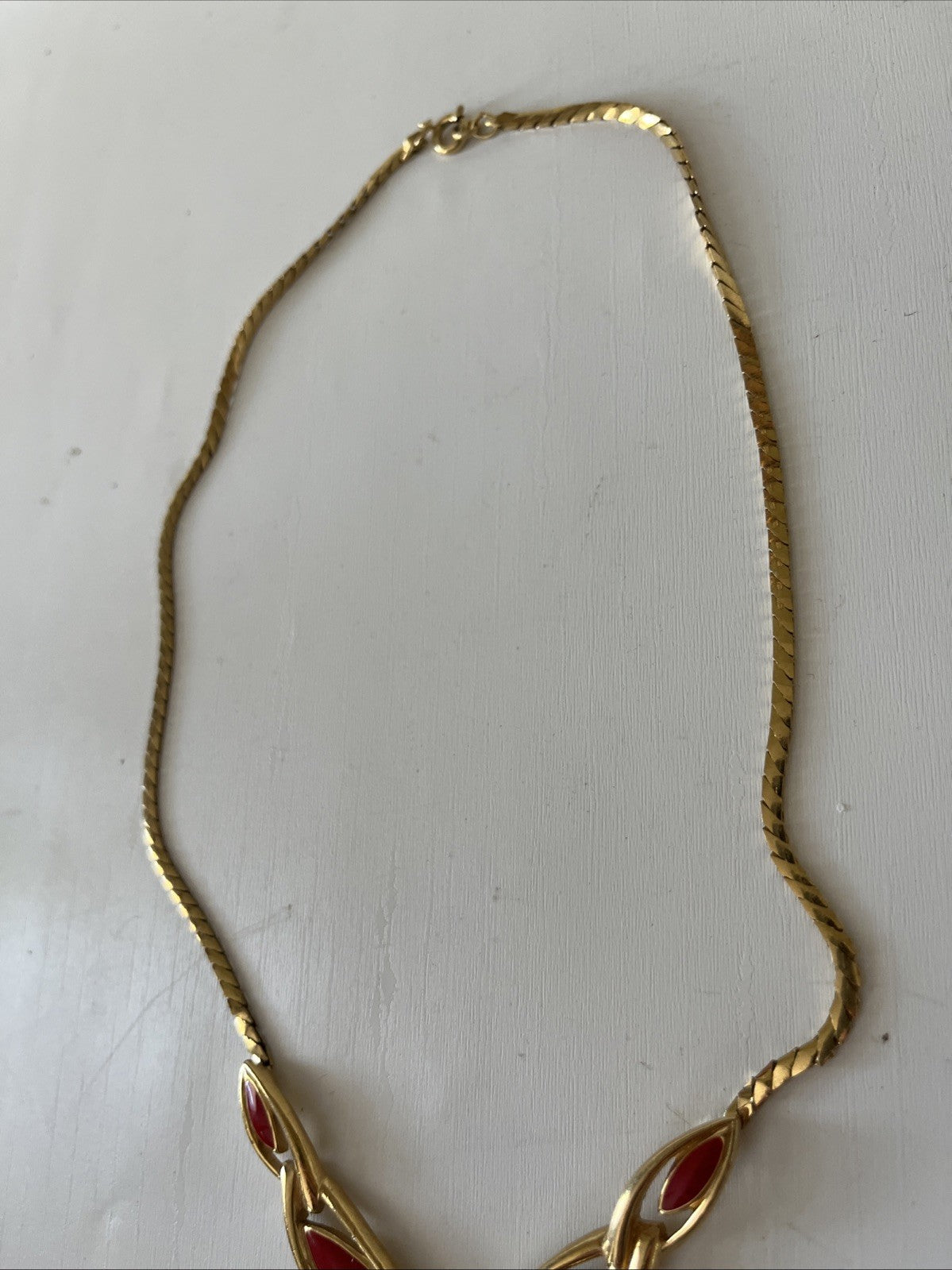 Vintage 1980s Trifari Red Enameled Gold Tone Collar Necklace