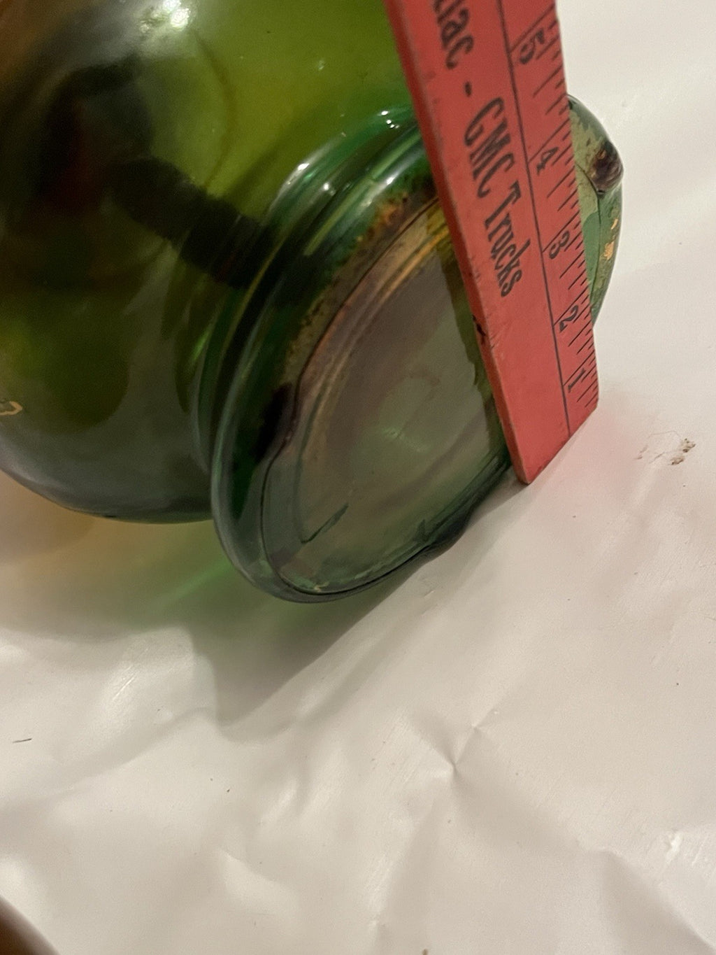 Vintage Amber-Green Glass Hurricane Kerosene Lamp  With Original Glass Globe
