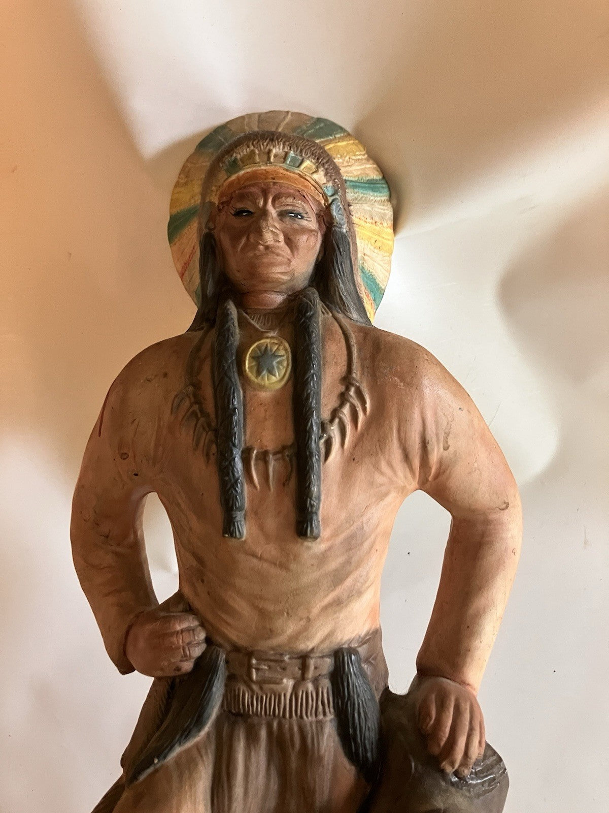 1980s Ceramic Native American Statue 16” Tall