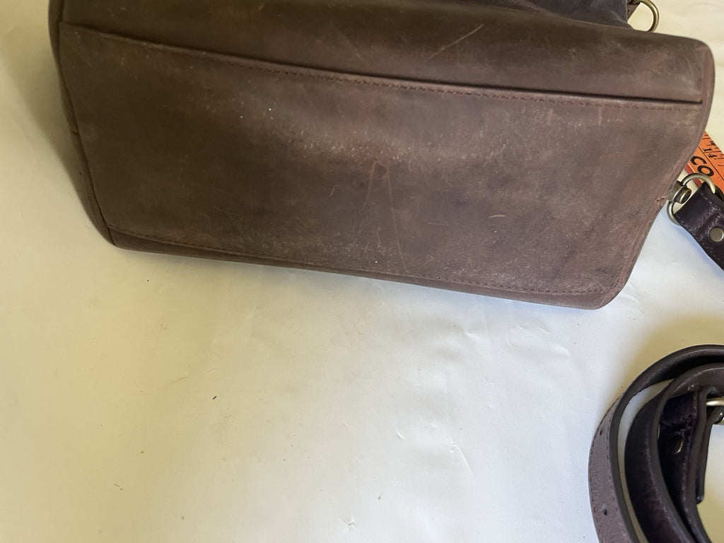 LL Bean Waxed Canvas Crossbody Bag Navy Blue and Brown Leather Logo Liner Medium