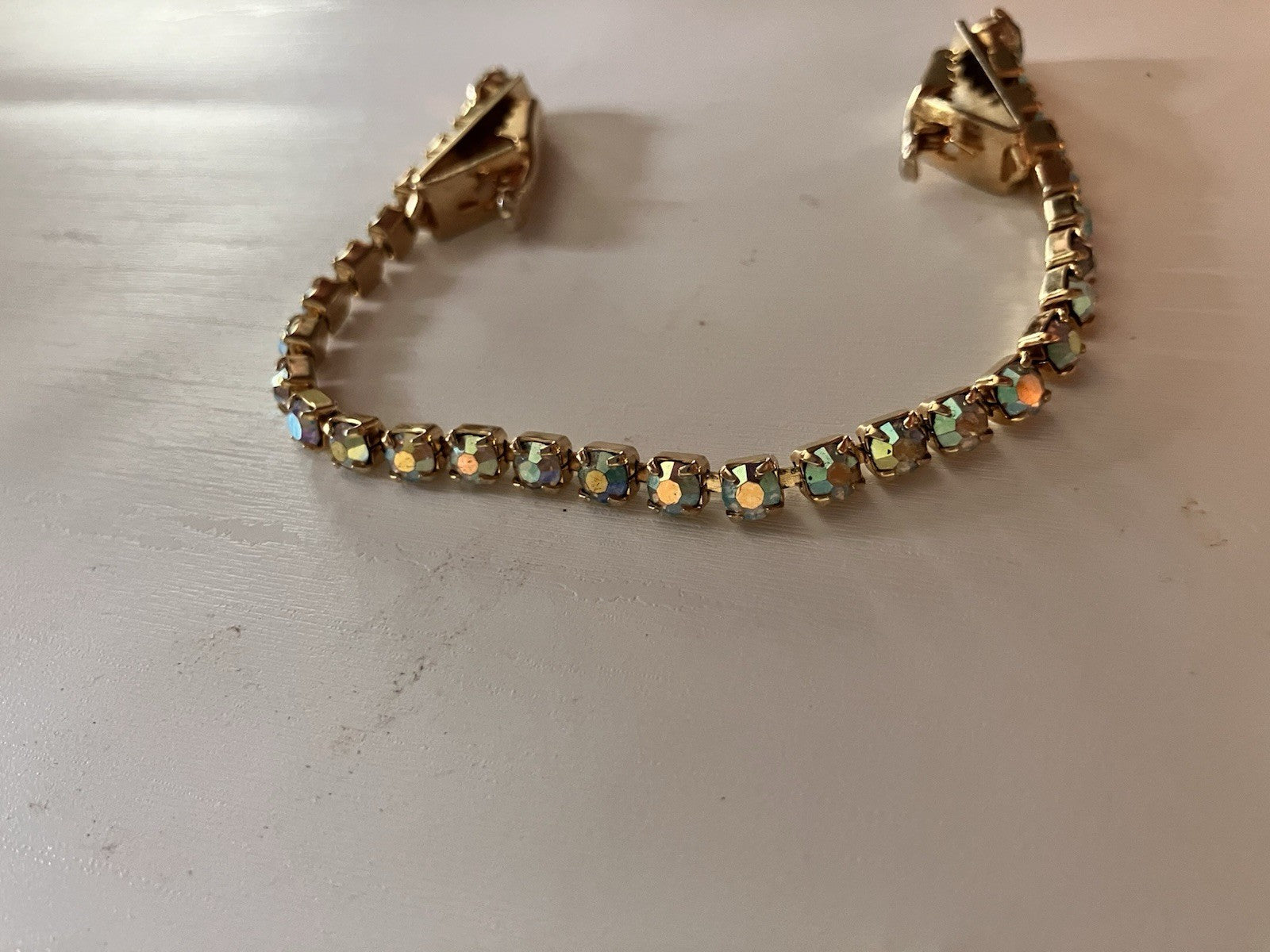 Vintage Sweater Clip Aurora Borealis Rhinestones In Goldstone Metal; EVC!