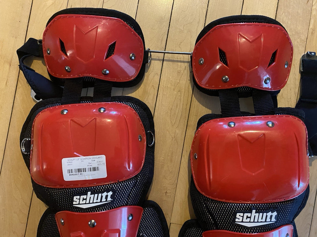 Schutt 13” Scorpion Leg Guards Red/Black New Old Stock 