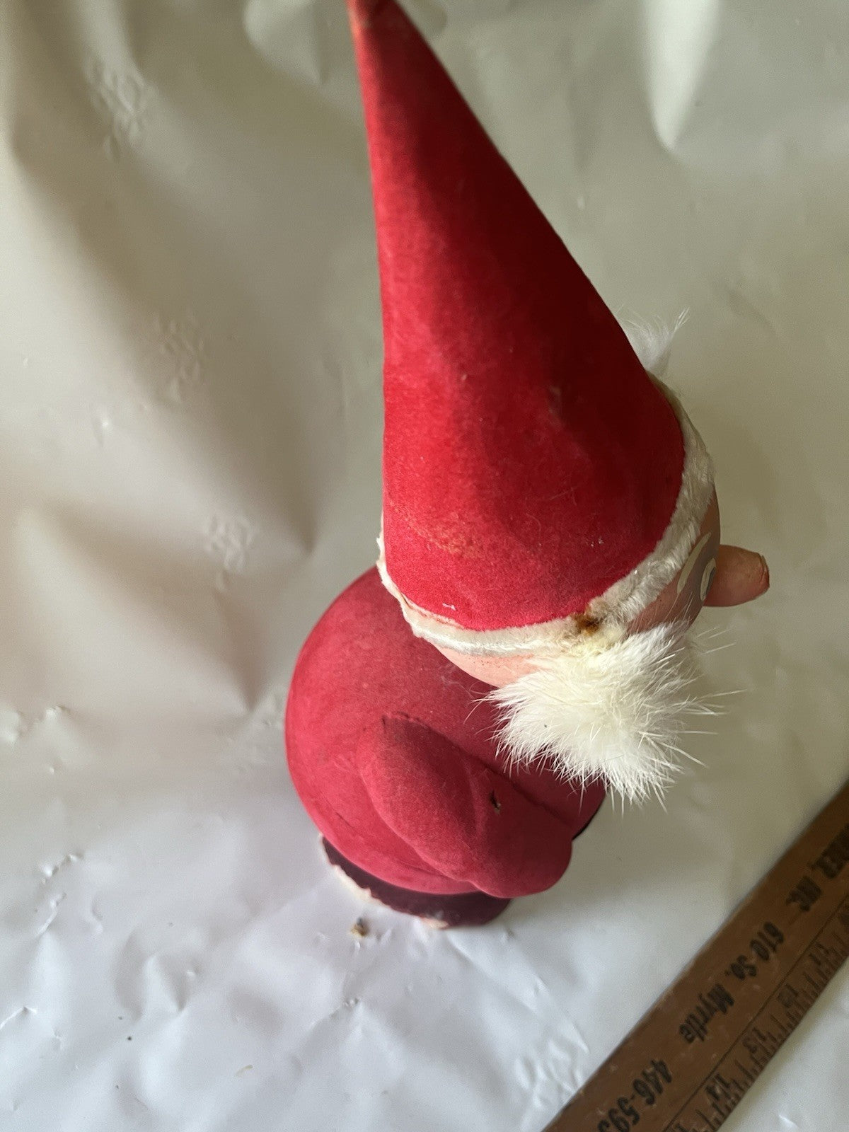 1946 WEST GERMANY 7” SANTA FIGURAL CANDY CONTAINER CHRISTMAS Flocked Paper Mache