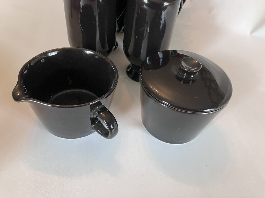 10-MCM California Pottery Espresso Footed Mugs With Handles. Sugar/Creamer-Black