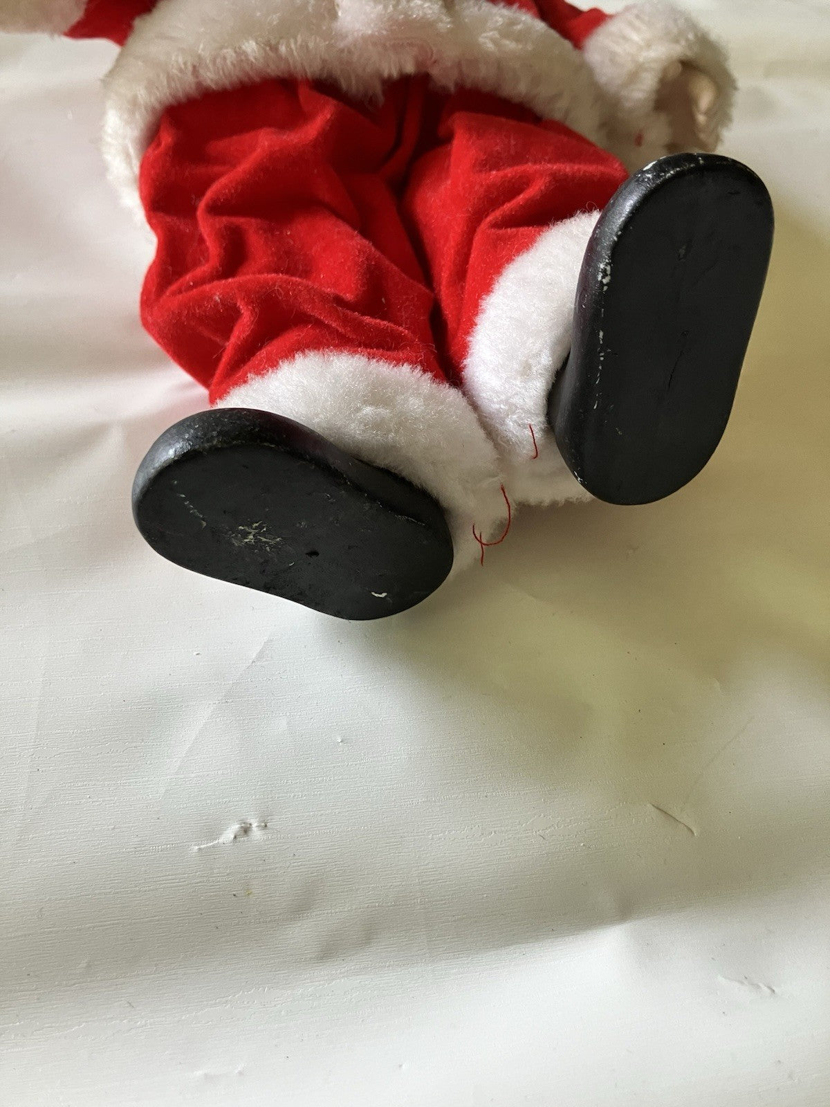 Vintage/MCM 13” Porcelain Stuffed Santa Clause With Velvet And Trimmed Suit