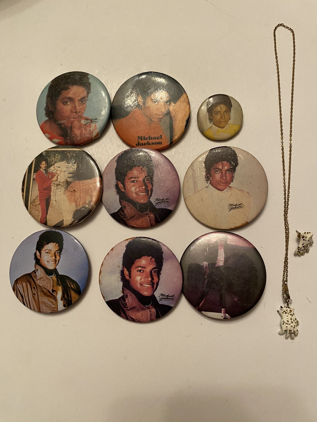 Vintage Lot of Micheal Jackson Pins White Glove Necklace & 1 White Glove Earring