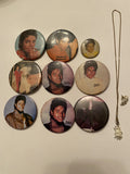 Vintage Lot of Micheal Jackson Pins White Glove Necklace & 1 White Glove Earring