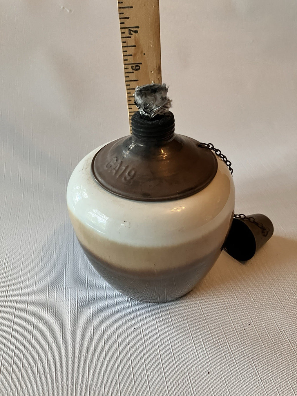 California Art Pottery Oil Lamp  With Metal Topper In Monotone Browns; EVC.