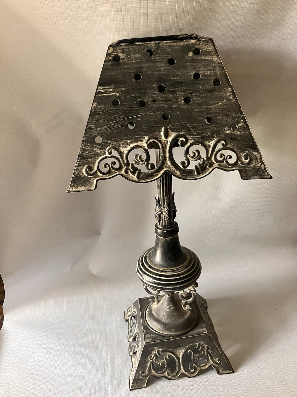 Primitive/Rustic 24” Tall Black Metal Antique Candle Holder With Matching Shade