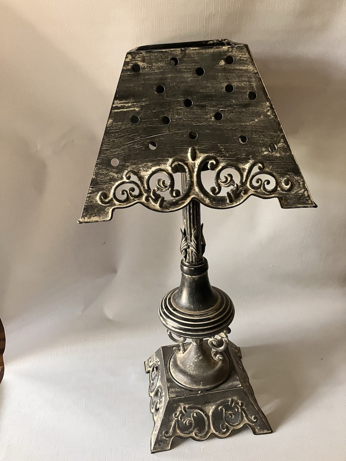 Primitive/Rustic 24” Tall Black Metal Antique Candle Holder With Matching Shade