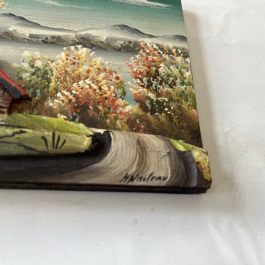 H Nadeau Canadian Summer 3D Painting Folk Art Carved Wood Plaque 8x5”