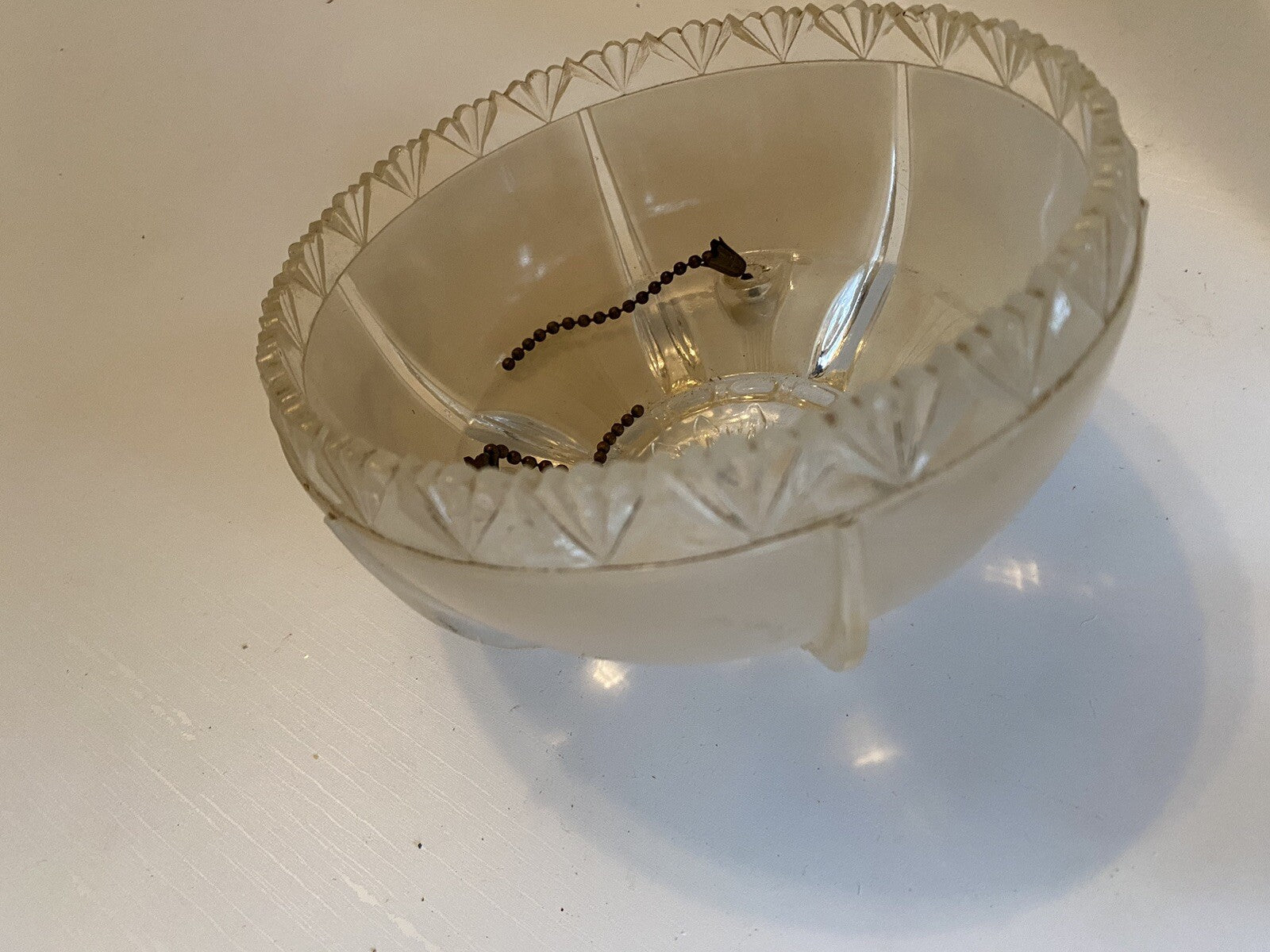 1930’s Art Deco Cream Glass Light Cover, Ceiling Mount, Vintage 