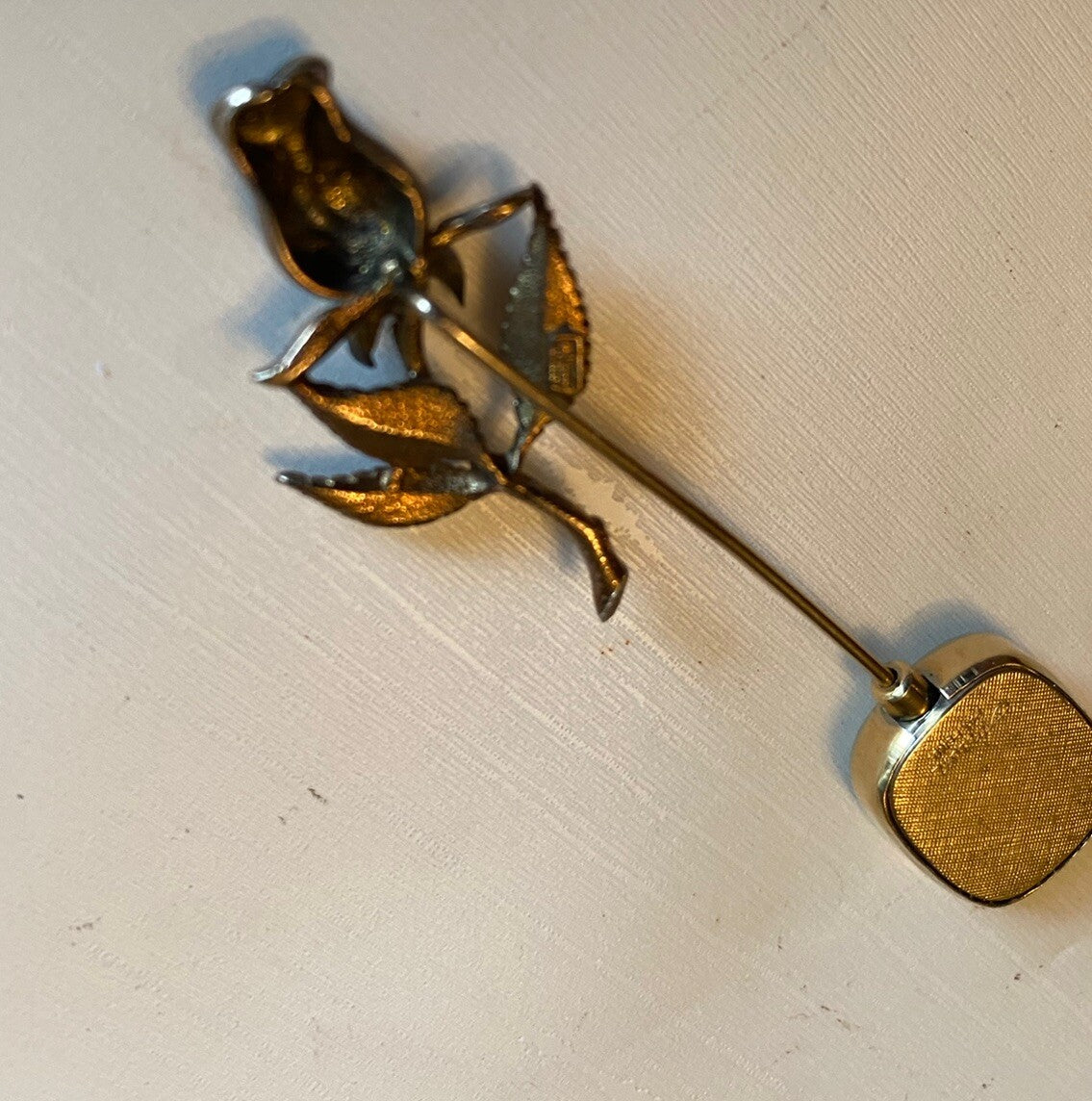 Anson Sterling Silver Rose Stick Scarf Hat Pin Gold Wash
