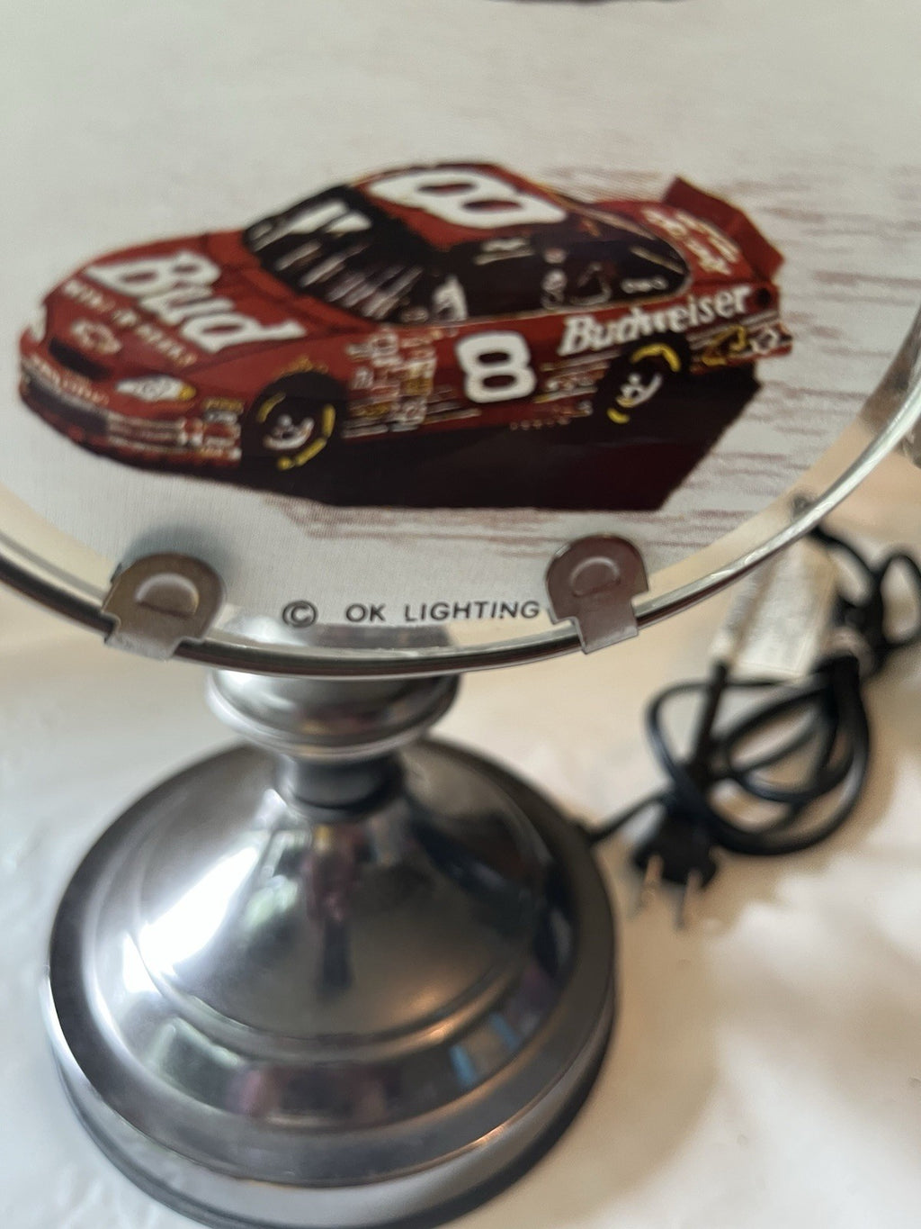 Vtg OK Lighting NASCAR Tiffany Style Touch Lamp; Earnhardt Sr, Jr Others. Works!