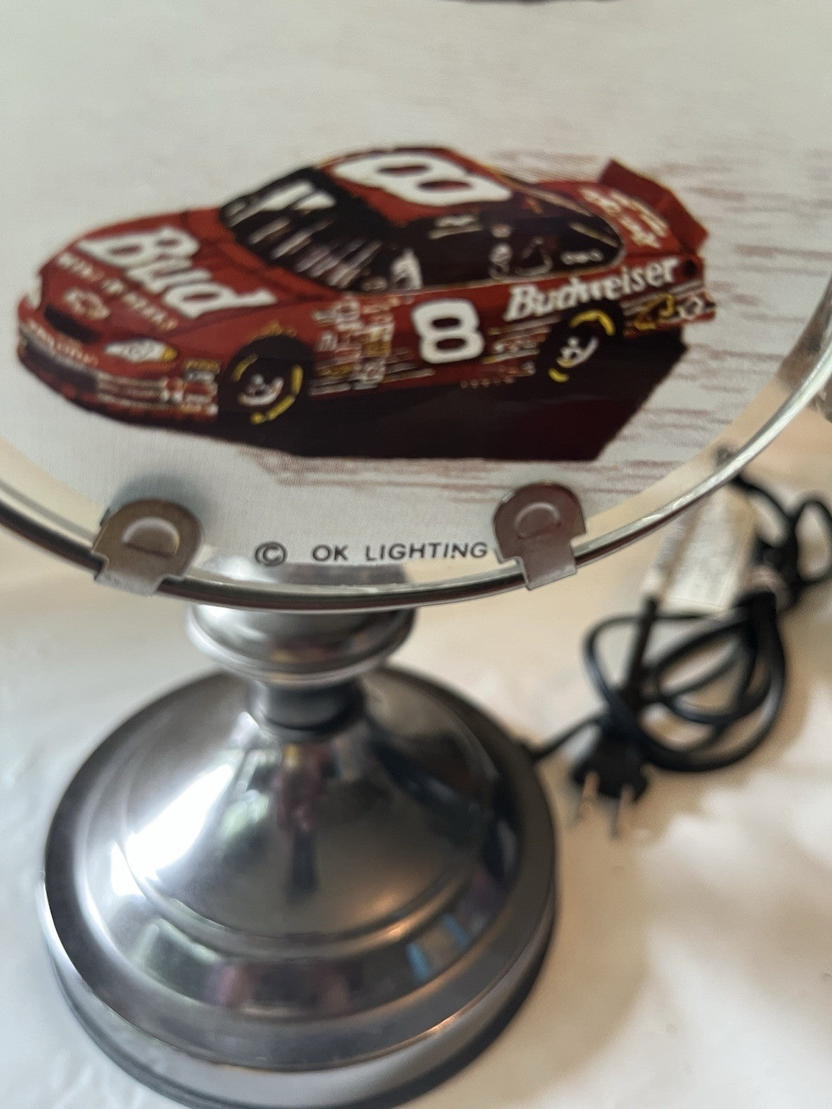 Vtg OK Lighting NASCAR Tiffany Style Touch Lamp; Earnhardt Sr, Jr Others. Works!