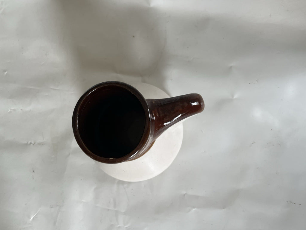 Vintage Wide Base No Spill Mariner Sailer Coffee Mug Brown White Glaze Stoneware