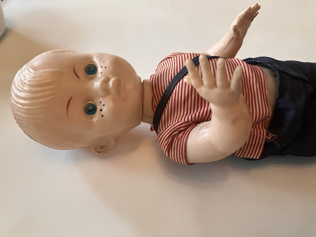 Vintage 15” Boy Celluloid Doll With Original Clothes