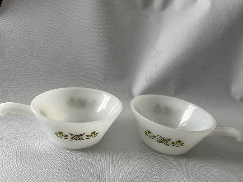 Vintage Anchor Hocking Fire king Green Meadow Soup Bowls/Bread Pan
