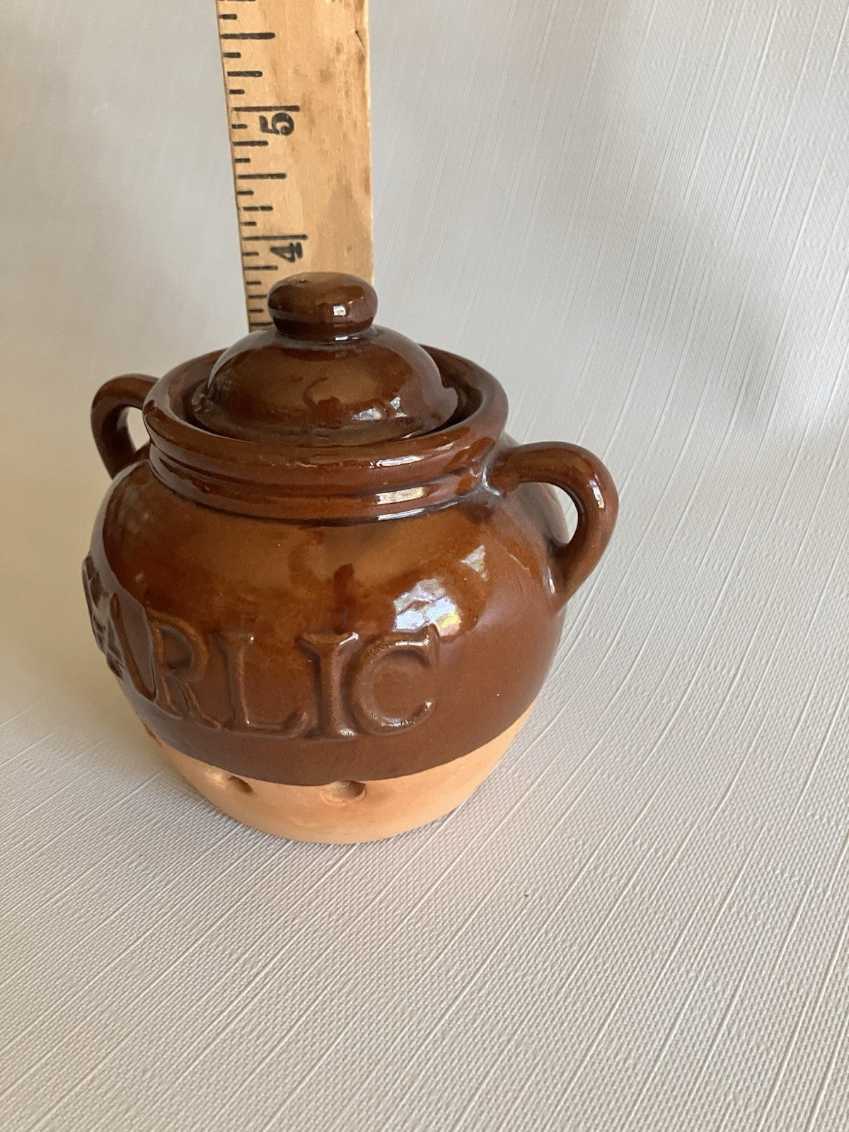 Vintage Garlic Jar Glazed Pottery 
