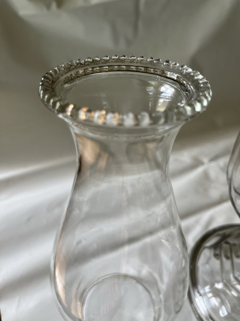 Antique 16” Clear Glass Kerosene Oil Lamp Complete W/ Flute, Metal Skirt, Base