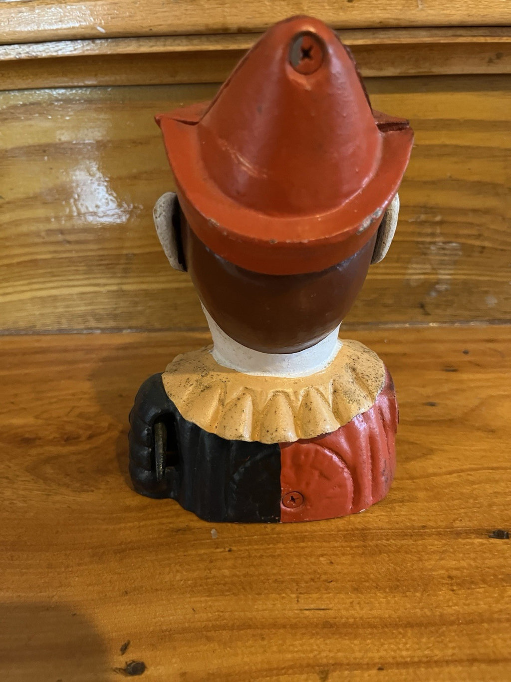 RARE early 1900's cast iron clown bank HAS PLUG Humpty Dumpty
