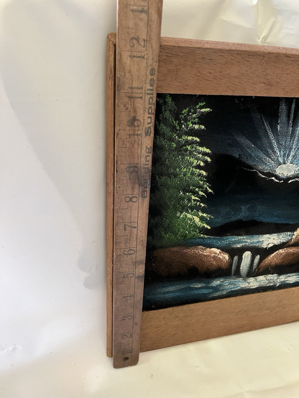 1970’s Vintage Black Velvet Painting With Homemade Wooden Frame 18x12” No. Maine