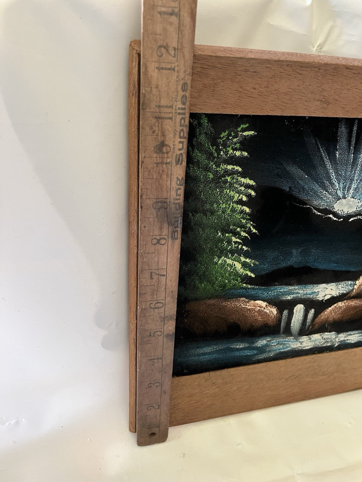 1970’s Vintage Black Velvet Painting With Homemade Wooden Frame 18x12” No. Maine