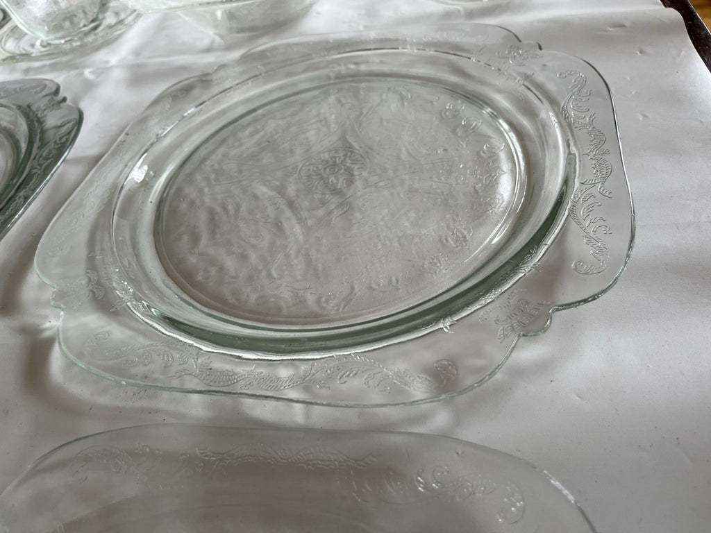Federal Glass Clear Depression Etched Dinner Plates, Bowls, Cup/saucer 16 Piece