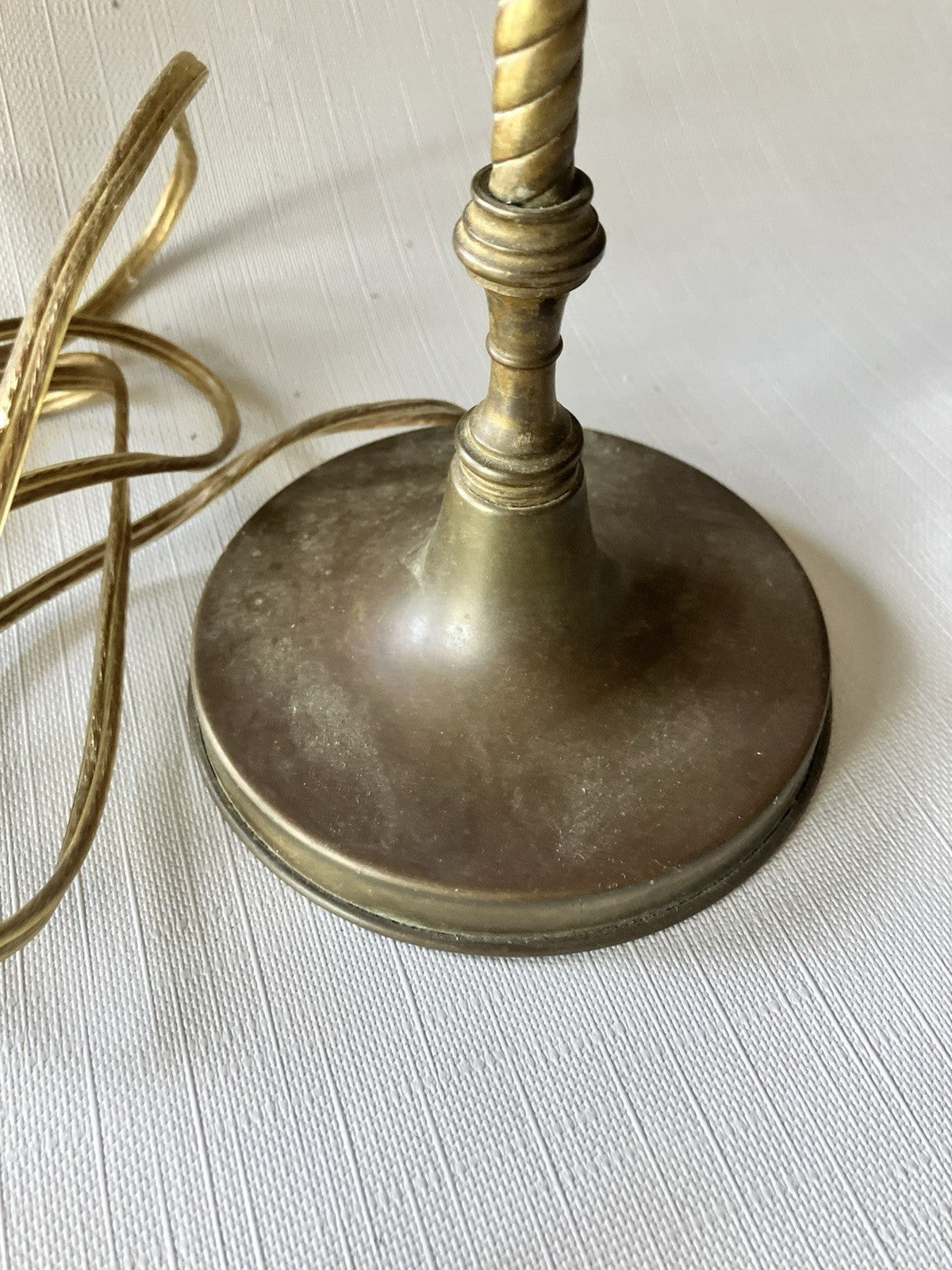 Vintage Weber 17” Tall Brass Candlestick Lamp With Crackle Glass Bulb; Art Deco