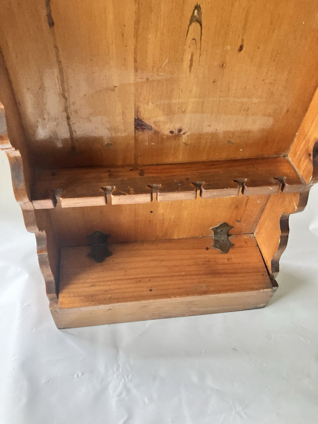VTG Hanging Wooden Spoon Display Rack Holds 12 Spoons & Box To Hold Trinkets