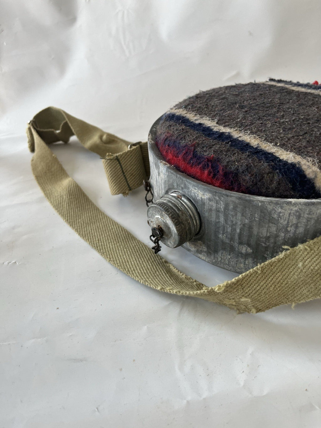 Vintage Wool & Galvanized Metal Canteen With Strap; See Photos!