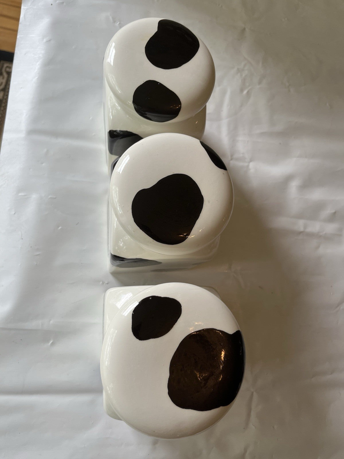 Vintage Country Keepsakes Square Cow Print Canister Set Of 3 W/ Rubber Seal Lids
