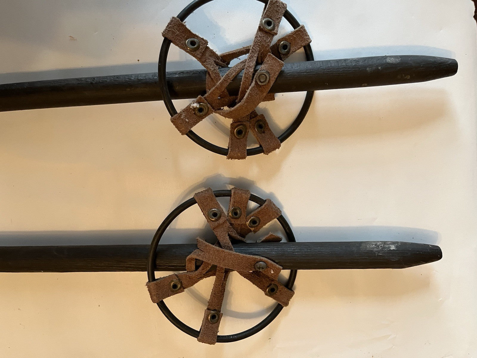 Vintage Wooden Decorative Ski Poles With Straps; 40” Long