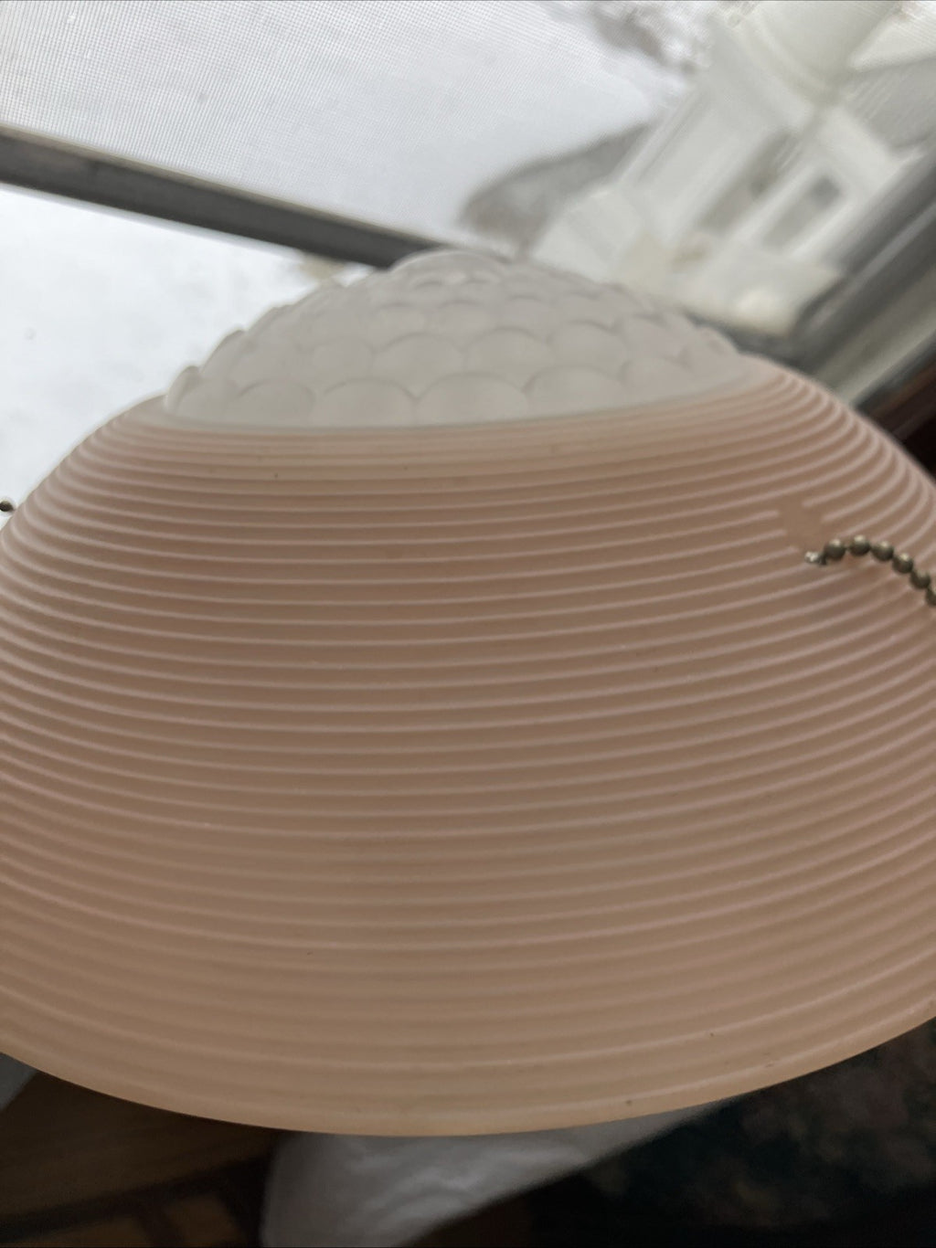 Vintage Hanging 3 Chain Ceiling Light Lamp Shade 10" Frosted Pink Glass Ribbed