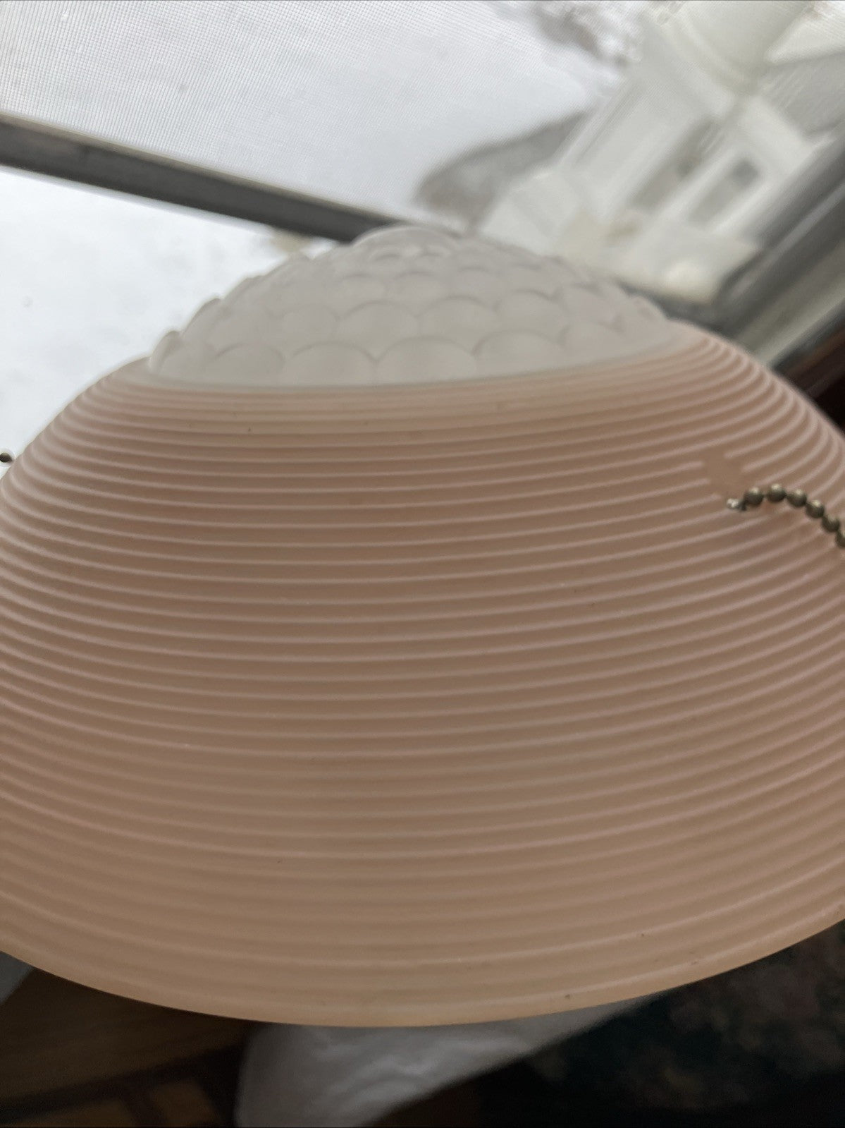 Vintage Hanging 3 Chain Ceiling Light Lamp Shade 10" Frosted Pink Glass Ribbed