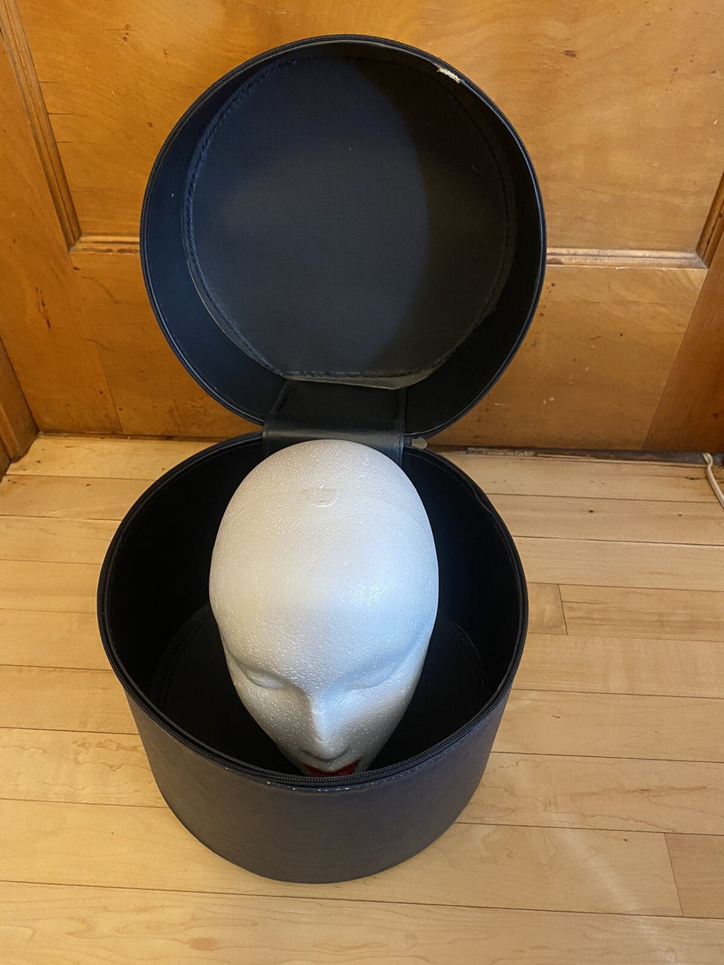 Vintage Wig Hat Travel Box Case Round with head Bagmaster Zipper 1960's