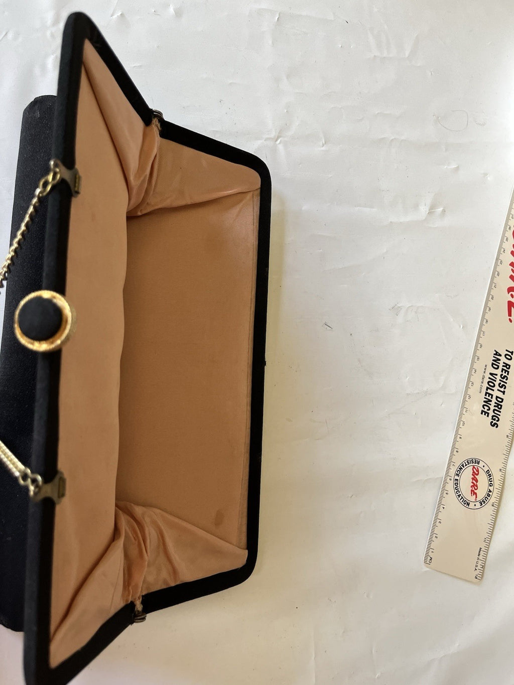 VTG Black Cloth Evening Bag/Clutch Gold Chain Strap Kiss Lock Closure MCM 1960s