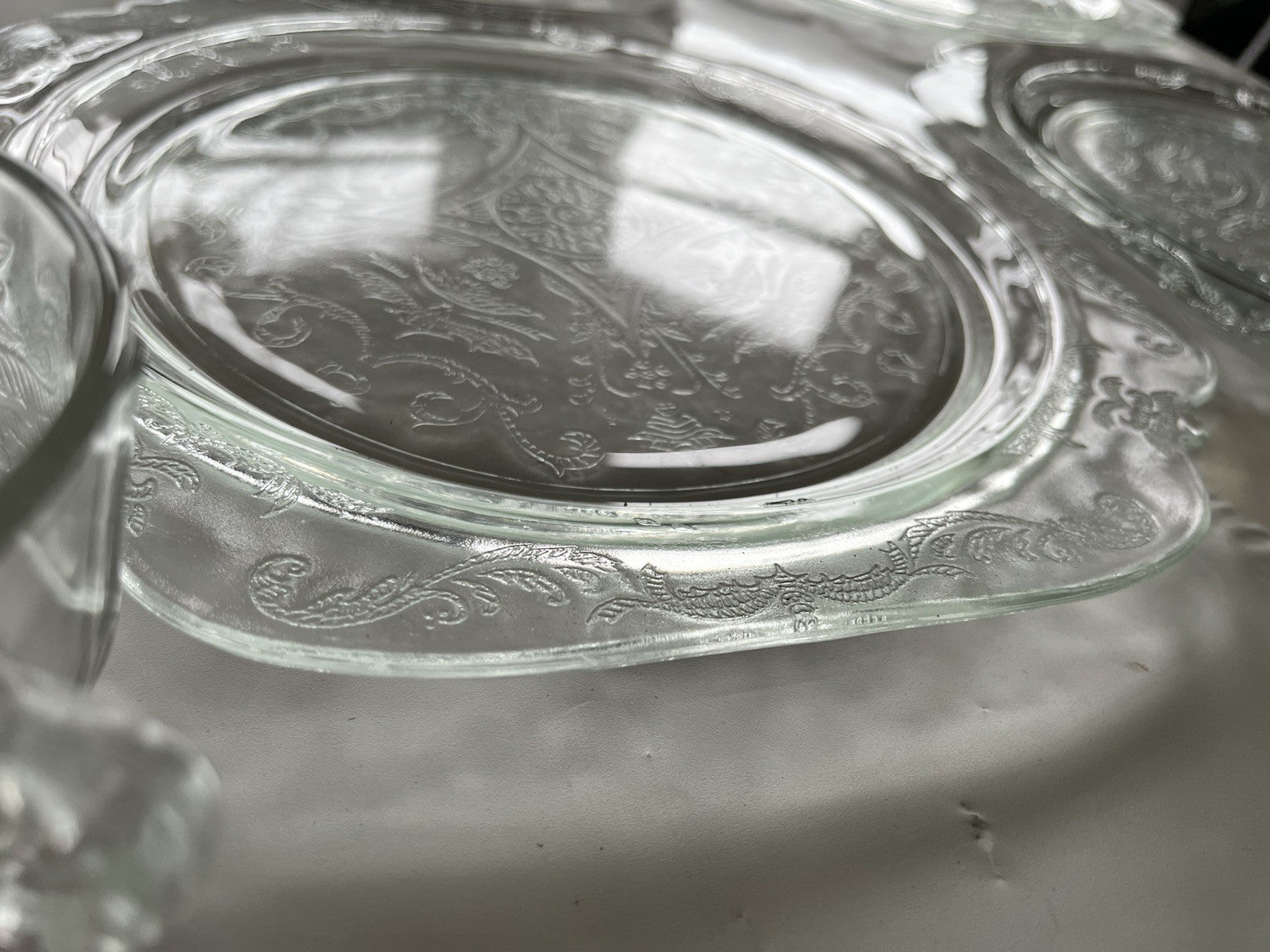 Federal Glass Clear Depression Etched Dinner Plates, Bowls, Cup/saucer 16 Piece
