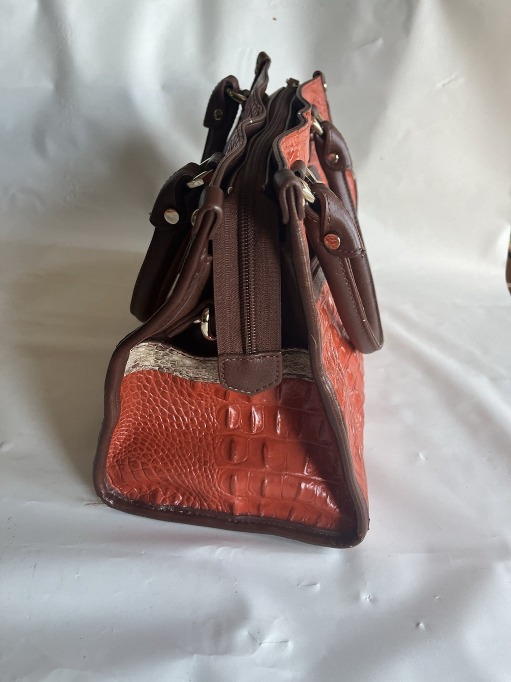 MC Women’s Orange Leather And Faux Alligator/snake Print Purse
