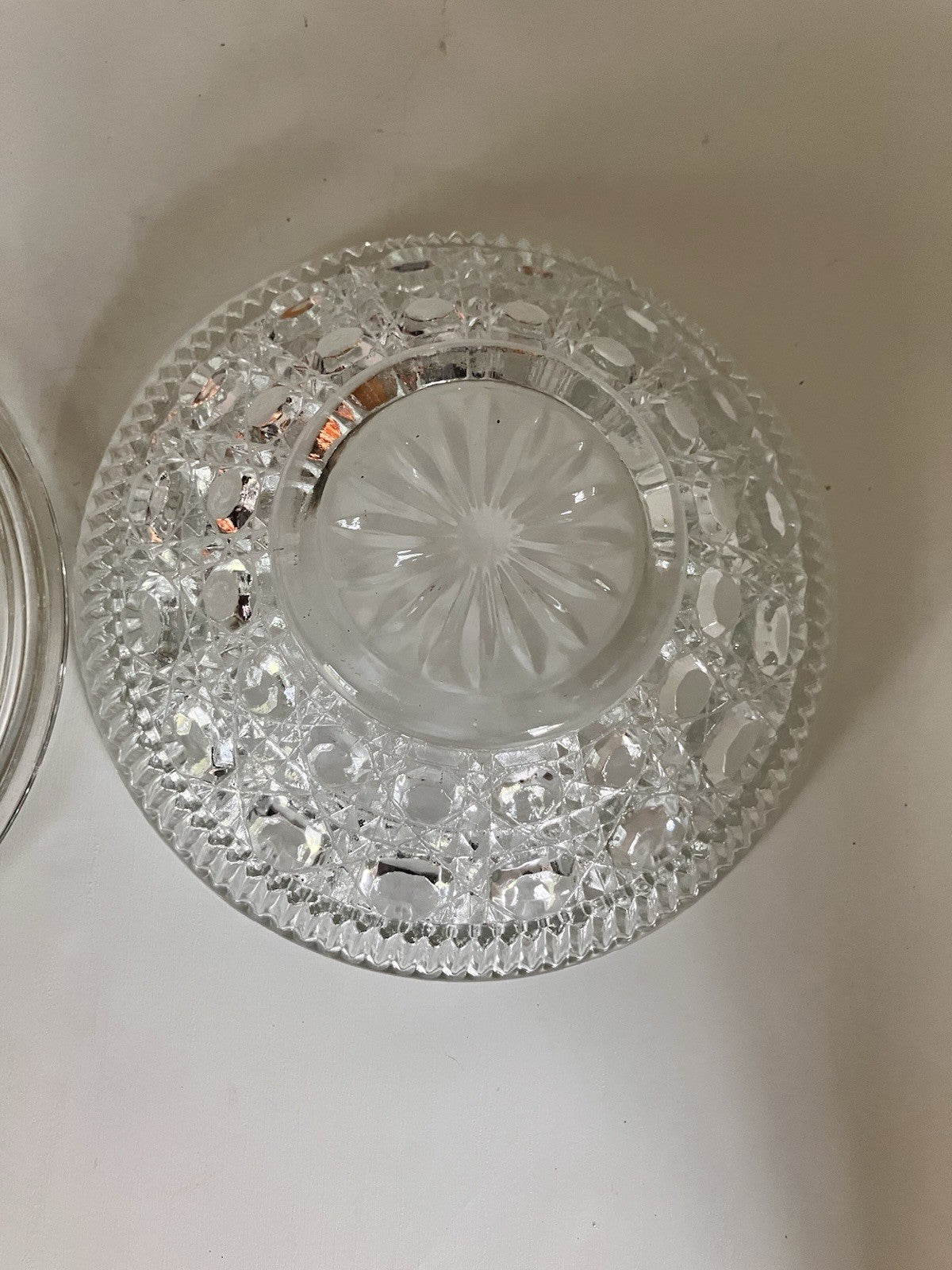 Vintage Clear Indiana Glass Diamond Cane And Button Candy Dish