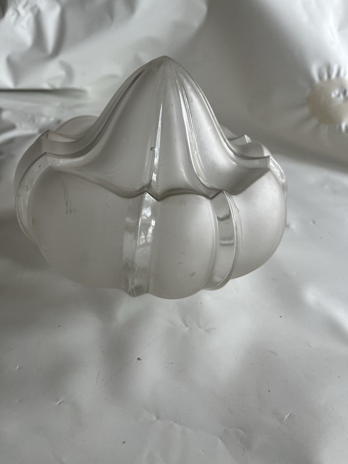 Two Vintage Heavy Glass Dome Ceiling Light Covers; Frosted And Decorative