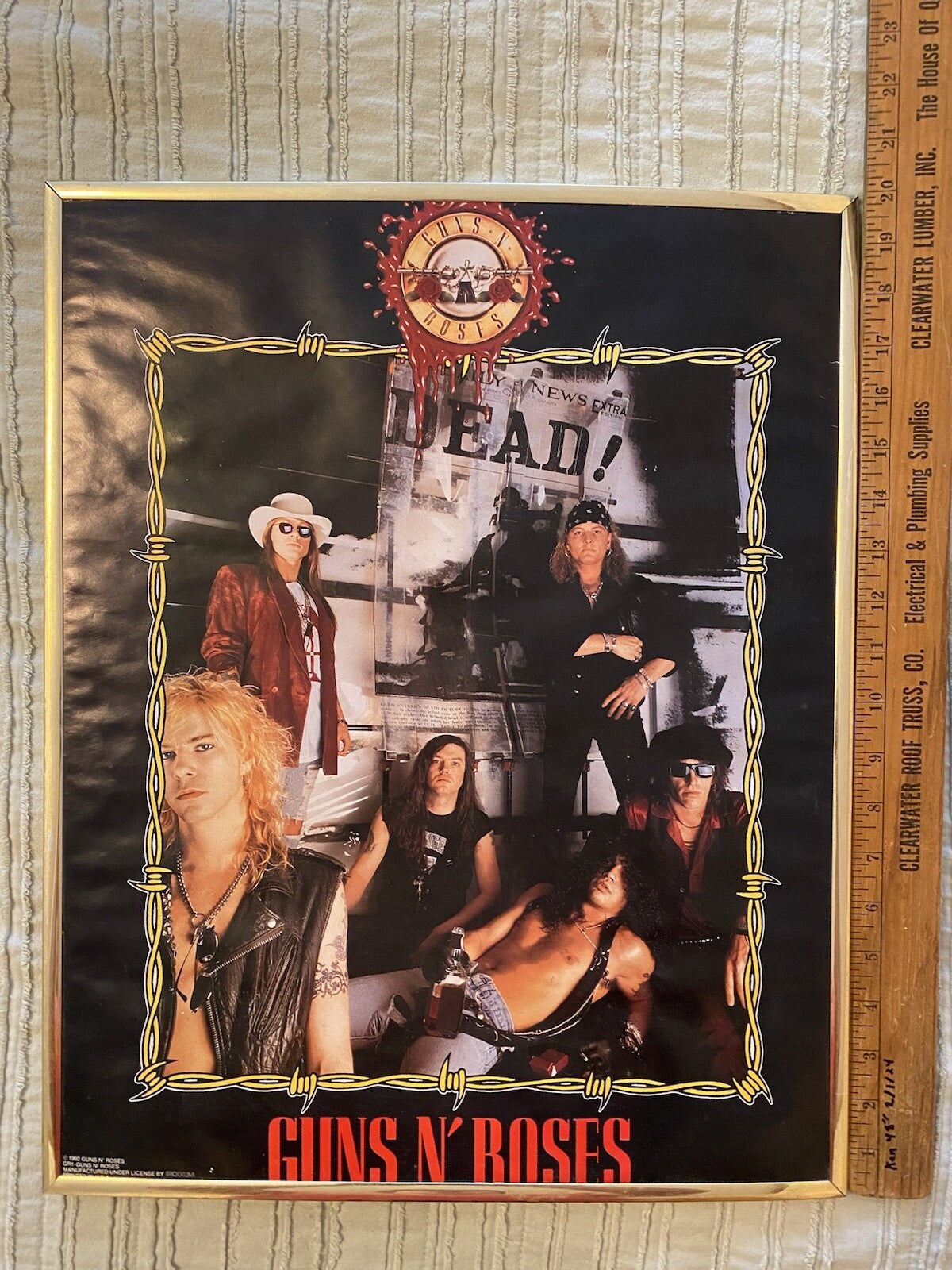 1992 Guns N’ Roses Cardboard Backed Poster 20x16”