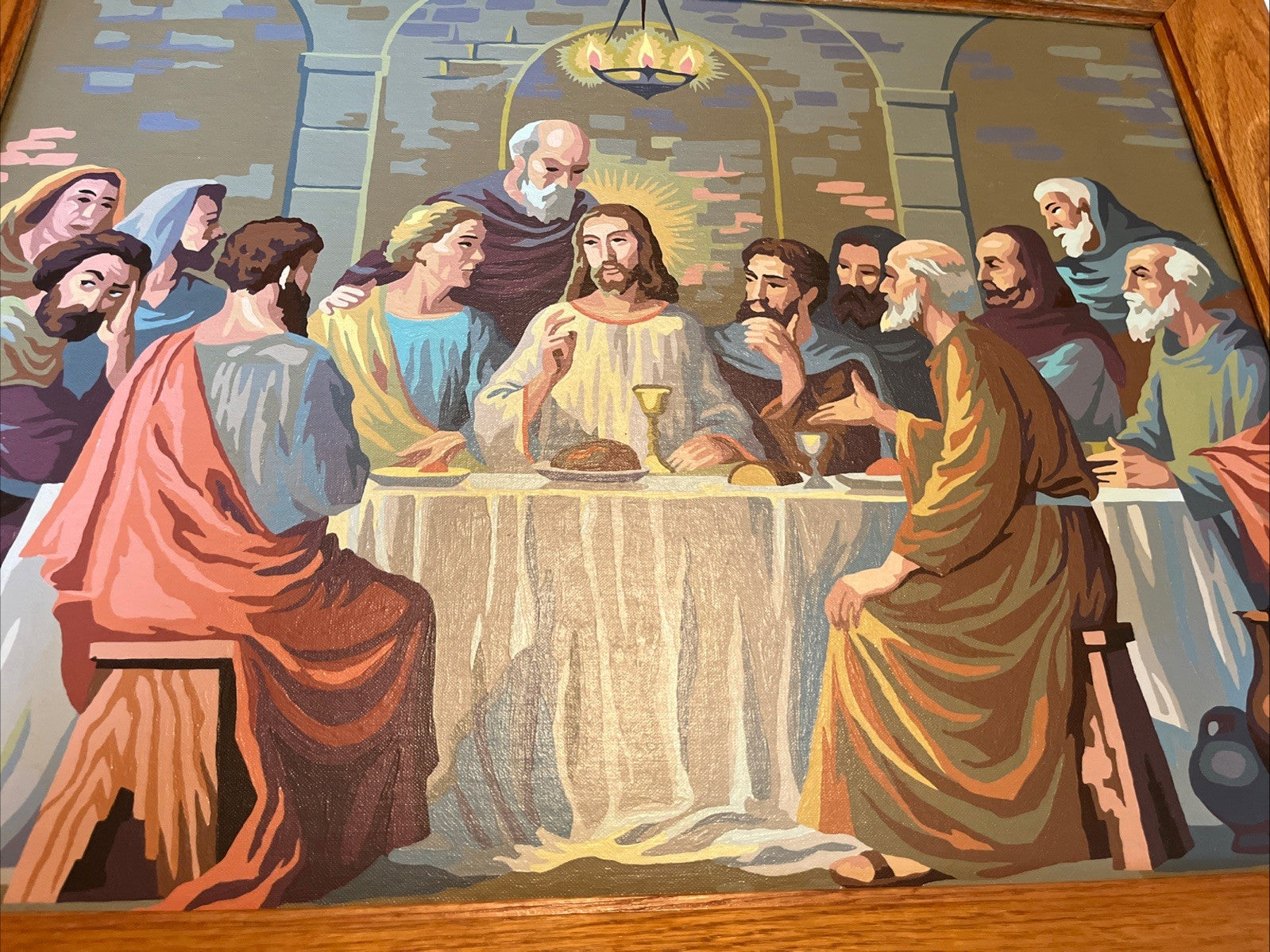 Vintage Paint By Numbers 21x27” “Last Supper” Framed Painting