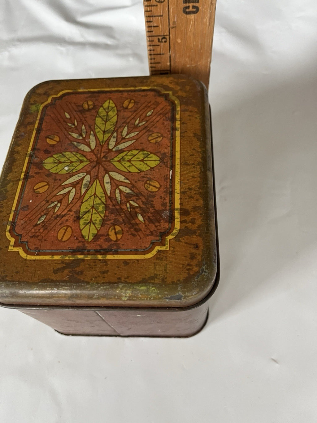 Vintage Cheinco Rectangular Tin Coffee Canister Antique Style