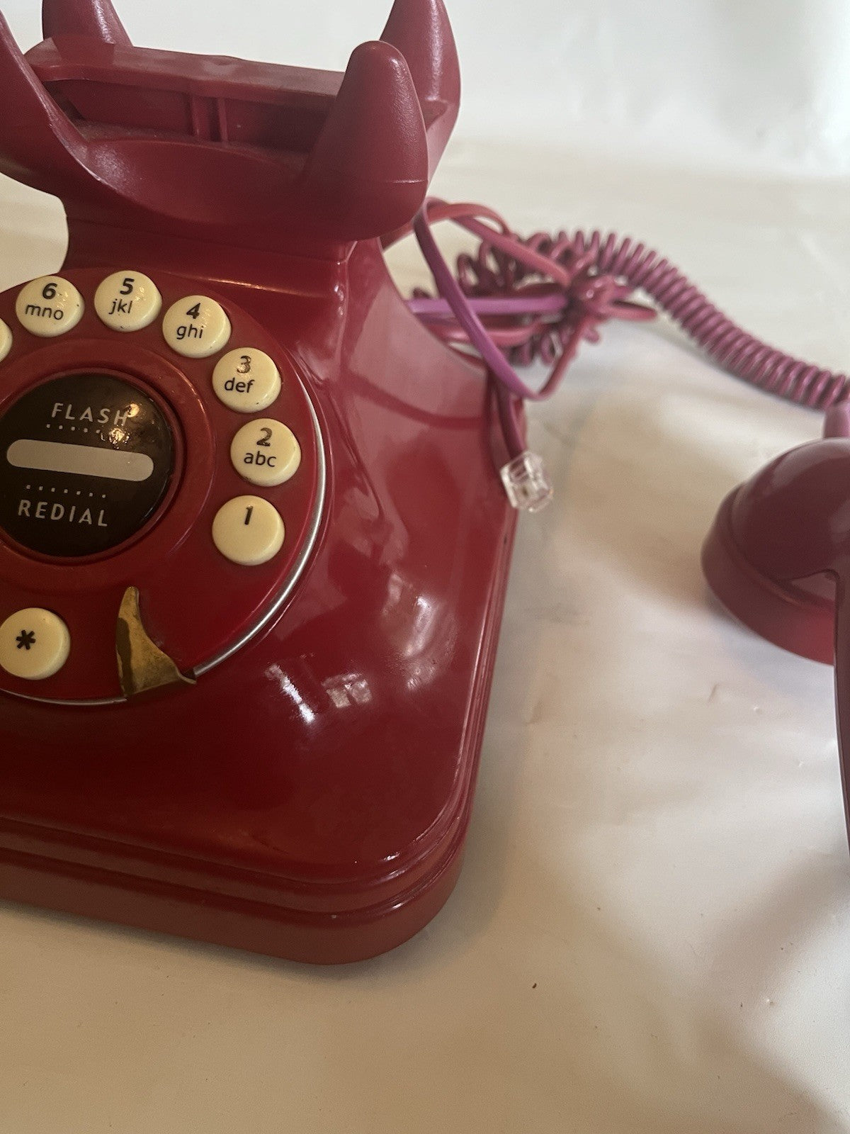 Grand Phone Rotary Retro Art Deco Style Red Push Button Corded Telephone
