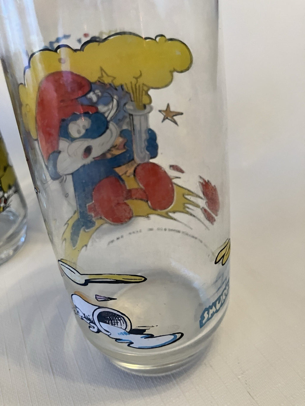 Vintage 1983 Hardee’s Smurf Glasses Set of 4 Handy Clumsy Papa Smurf BONUS Glass
