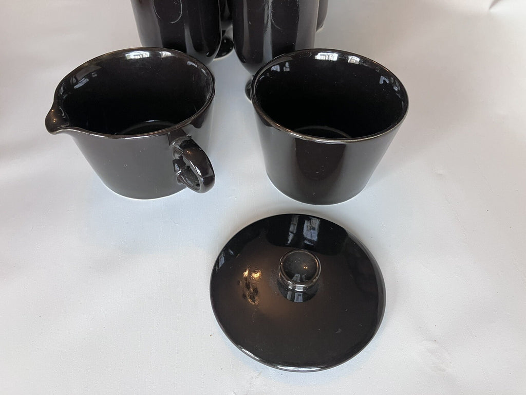 10-MCM California Pottery Espresso Footed Mugs With Handles. Sugar/Creamer-Black