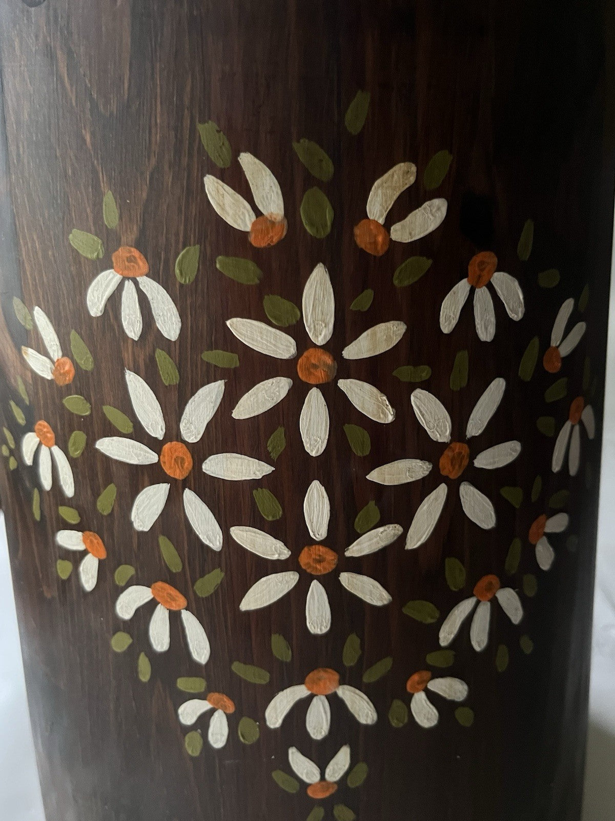 Vintage 32” Tall Hand Painted Wooden Decorative Butter Churn with Daisy Details