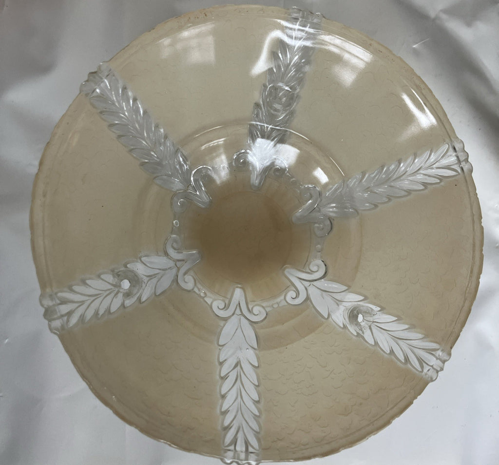 Vintage 1920s  Glass Light Fixture Ceiling Shade 3 Hole Opaque Beige Art Deco