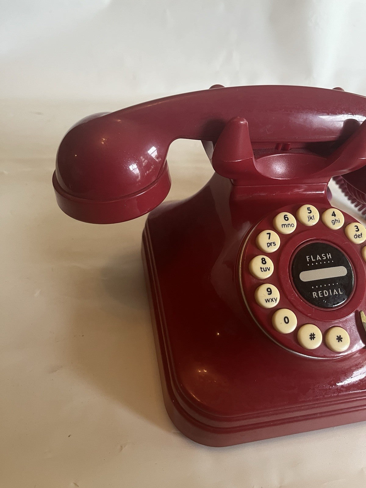Grand Phone Rotary Retro Art Deco Style Red Push Button Corded Telephone